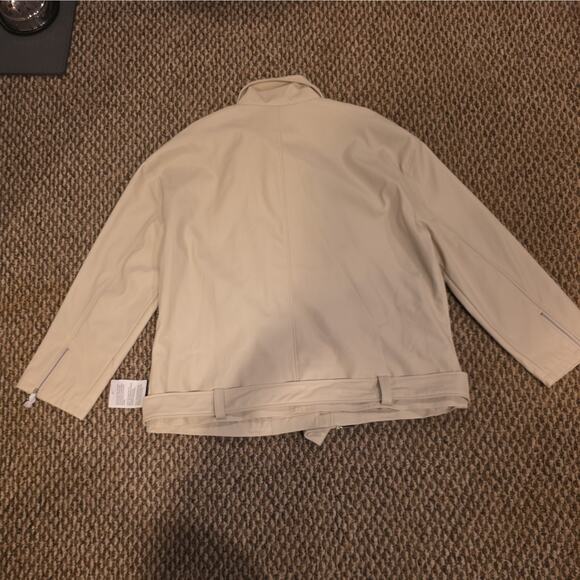 ASOS DESIGN longline oversized faux leather biker jacket in ecru Size 14 - Picture 10 of 15